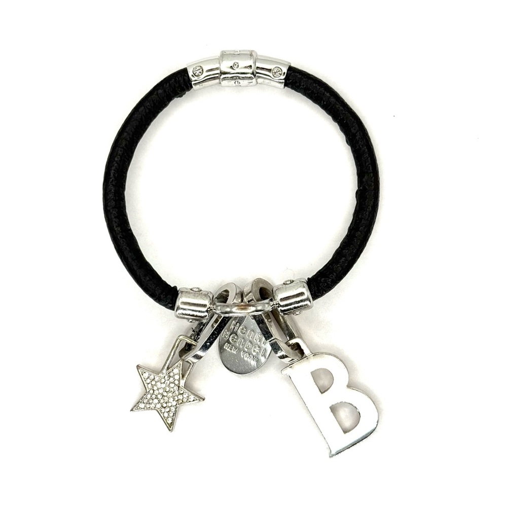 Henri Bendel Influencer Black Leather Charm Bracelet with‎ Pave Star & B Charm